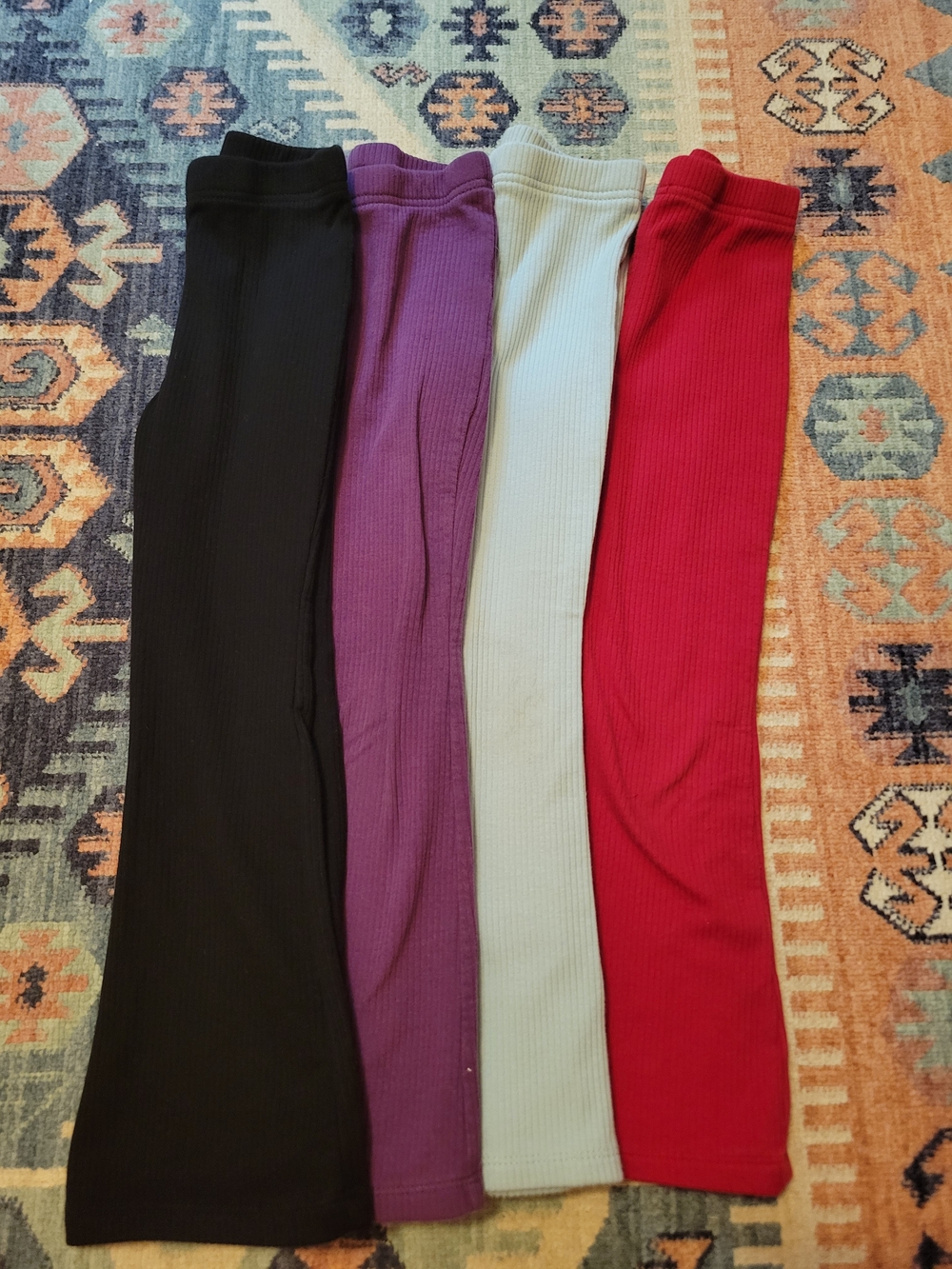Kids Ribbed Pull-On Flare Bottoms - Black, Purple, Light Blue, Red